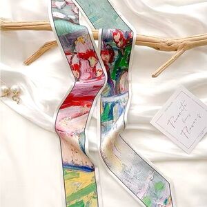 Colorful Impressionistic Silk Skinny Scarf